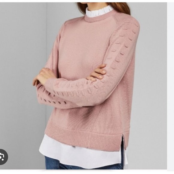 Ted Baker Lissiah Bobble Sleeve Mockable light pink white layered Sweater size 3 - Picture 1 of 13
